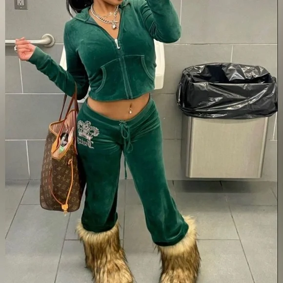 Y2K Juicy Couture Vintage Green Velour Full Zip Tracksuit Jacket 💚 American Made - Picture 3 of 16